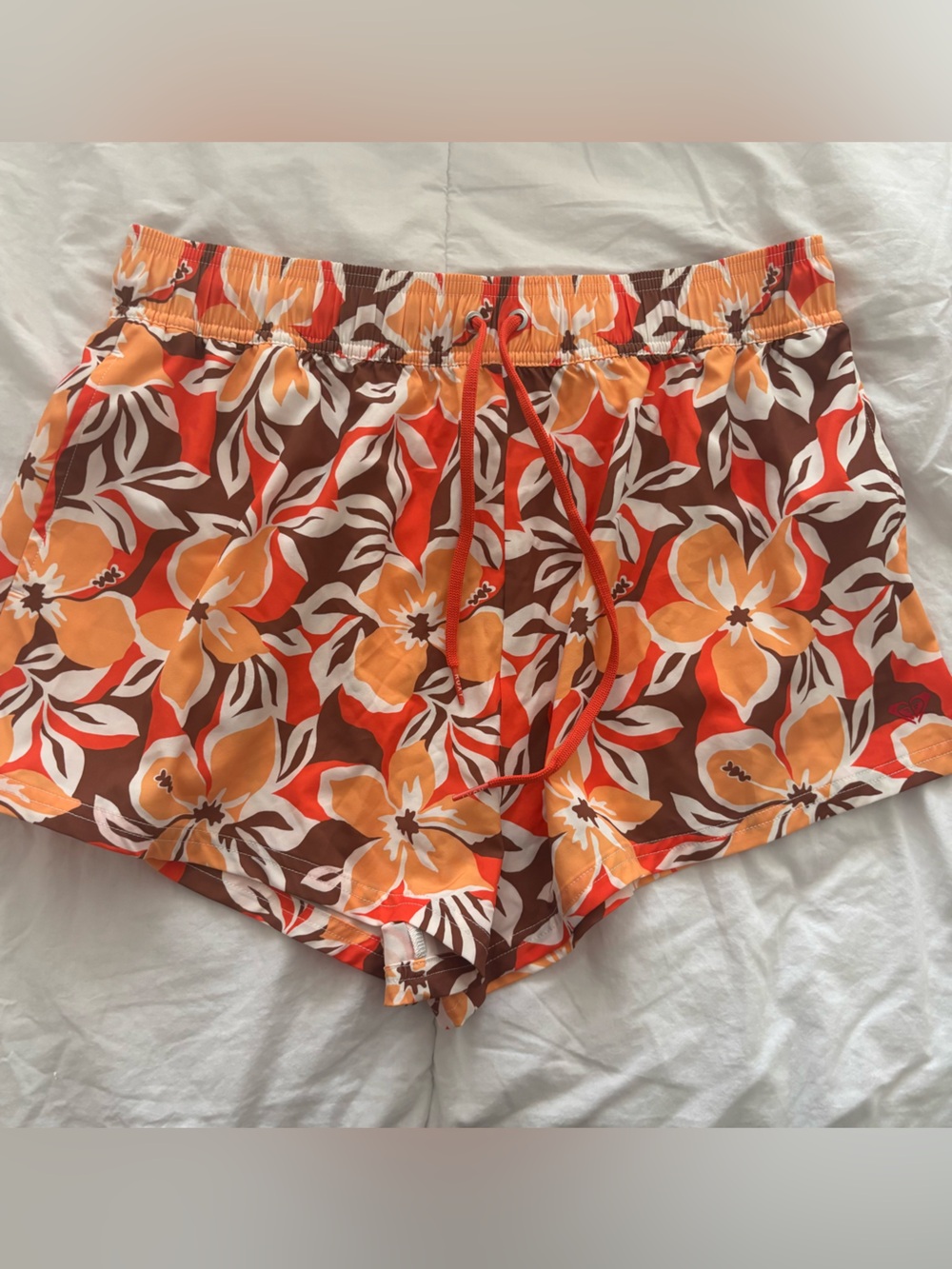 NWT Roxy Orange & Brown Floral Swim Shorts Size L